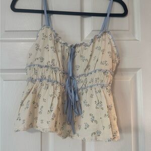 Chic Floral Cream and Blue Tank Top